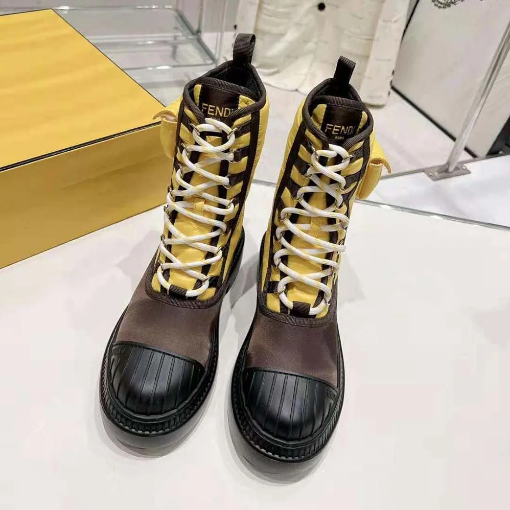 Fendi Domino Yellow Nylon Biker Boots for Women Fendi Domino Yellow Nylon Biker Boots for Women