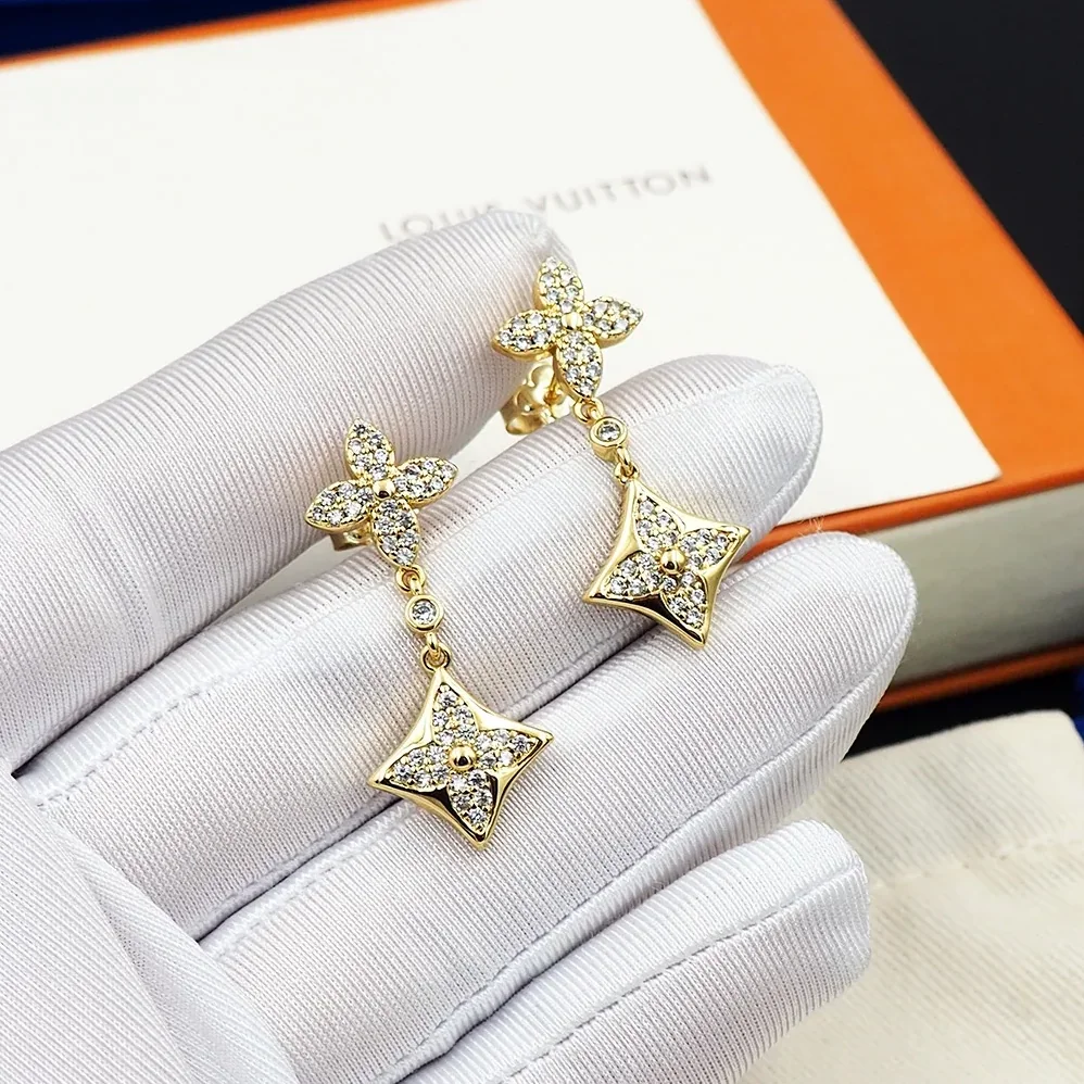 Louis Vuitton Diamond Floral Earrings Gold