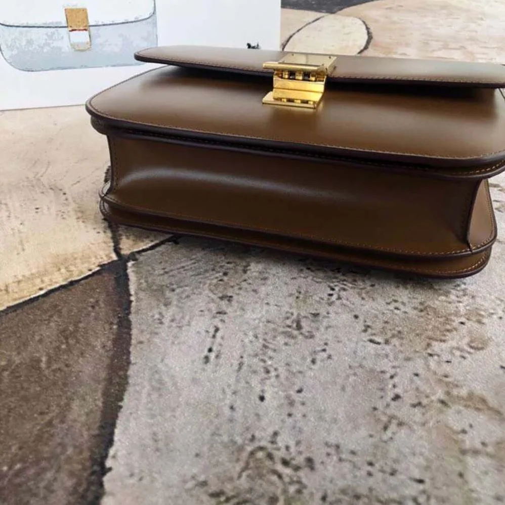 Celine Small Classic Bag in Box Calfskin Leather for Women in Brown