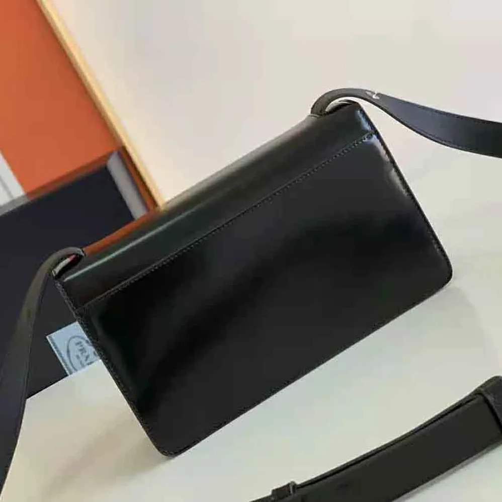 Prada Embleme Brushed-Leather Bag for Women in Black Prada Embleme Brushed-Leather Bag for Women in Black
