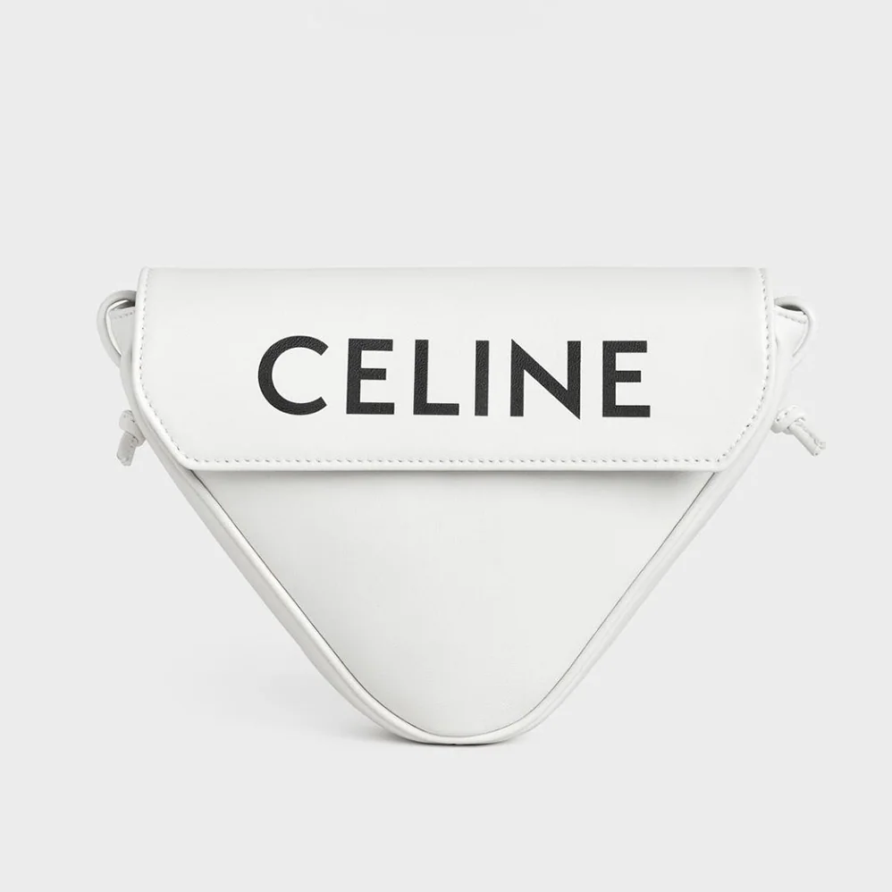 Celine Triangle Bag in Smooth Calfskin with Celine Print for Women in White