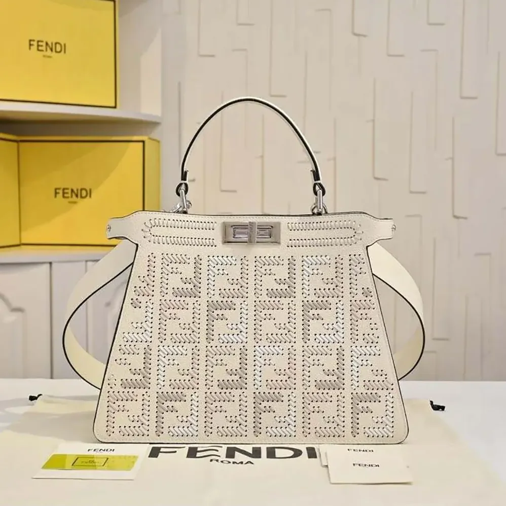 Fendi Peekaboo ISeeU Small Beige Leather Bag with FF Interlacing for Women