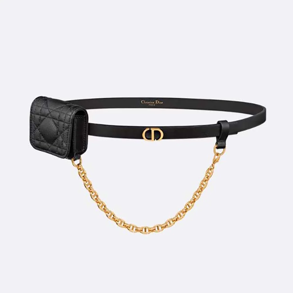 Dior Caro Belt with Removable Pouch Black Smooth Calfskin and Cannage Calfskin 15 MM for Women Dior Caro Belt with Removable Pouch Black Smooth Calfskin and Cannage Calfskin 15 MM for Women