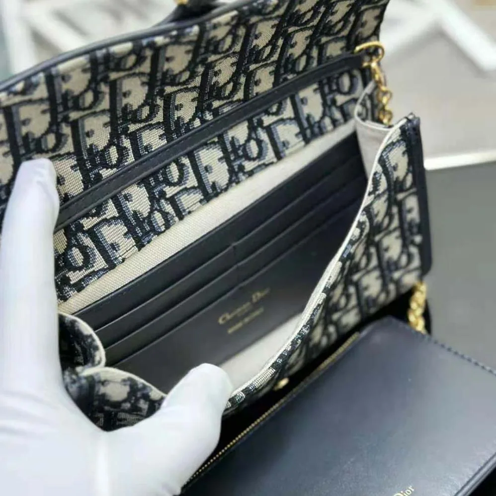 Dior Bobby East-west Pouch with Chain Blue Dior Oblique Jacquard for Women