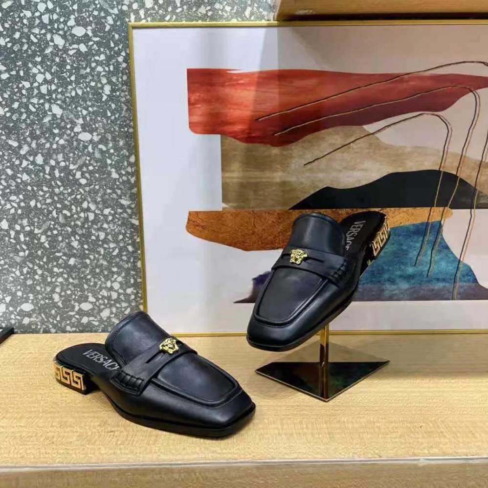 Versace La Medusa Loafers in Calf Leather for Women in Black Versace La Medusa Loafers in Calf Leather for Women in Black