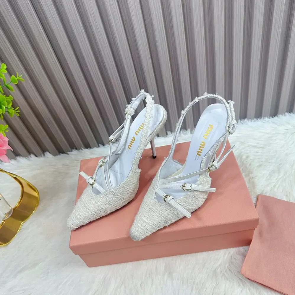 Miu Miu Fabric Slingbacks with Straps for Women in White Miu Miu Fabric Slingbacks with Straps for Women in White