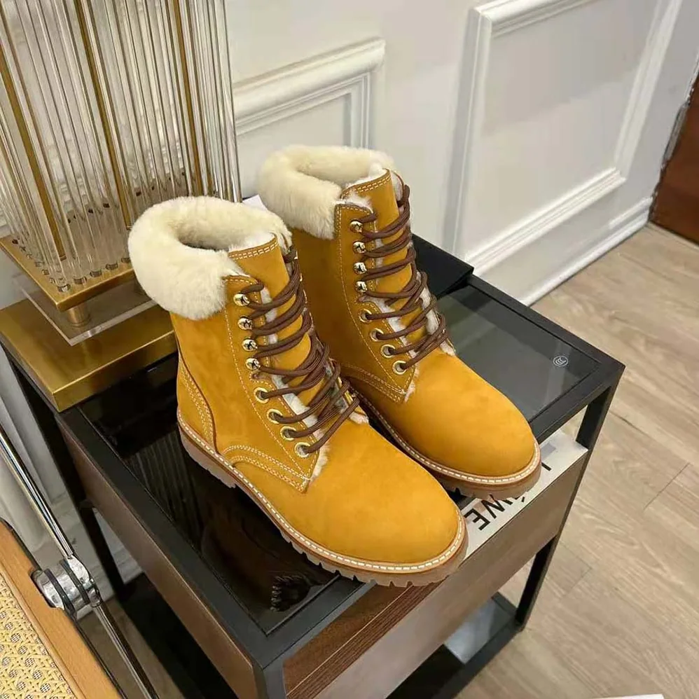 Celine Kurt Lace-up Mid Boot in Nubuck Calfskin and Shearling for Women