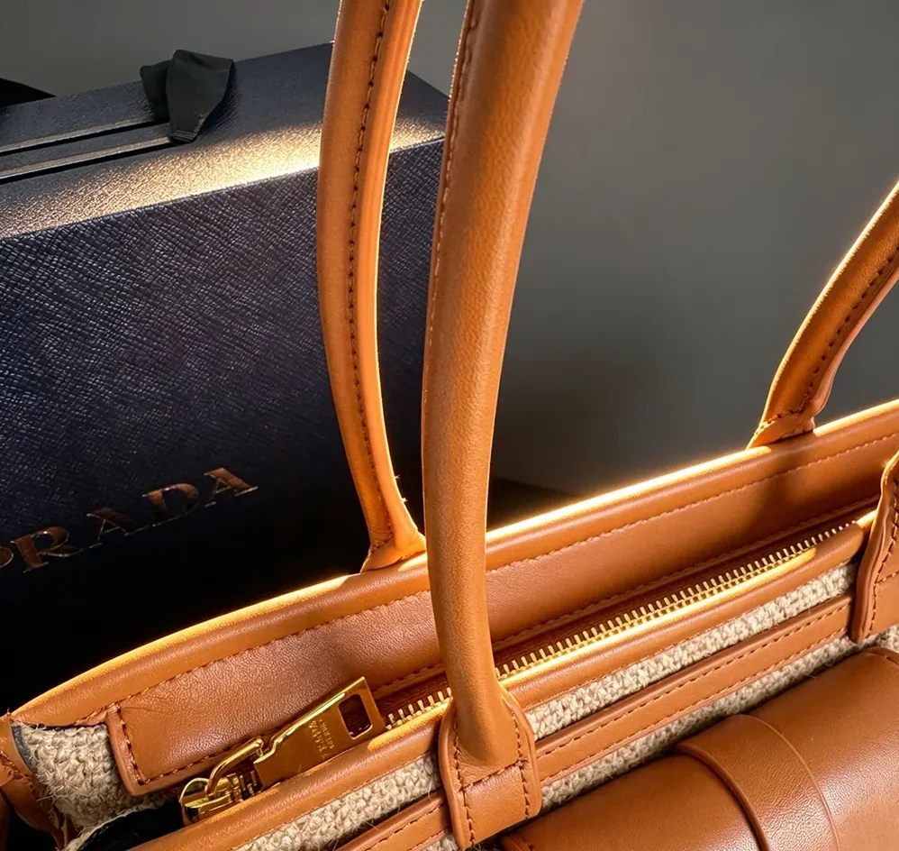 Prada Bonnie Medium Linen and Leather Handbag for Women Prada Bonnie Medium Linen and Leather Handbag for Women