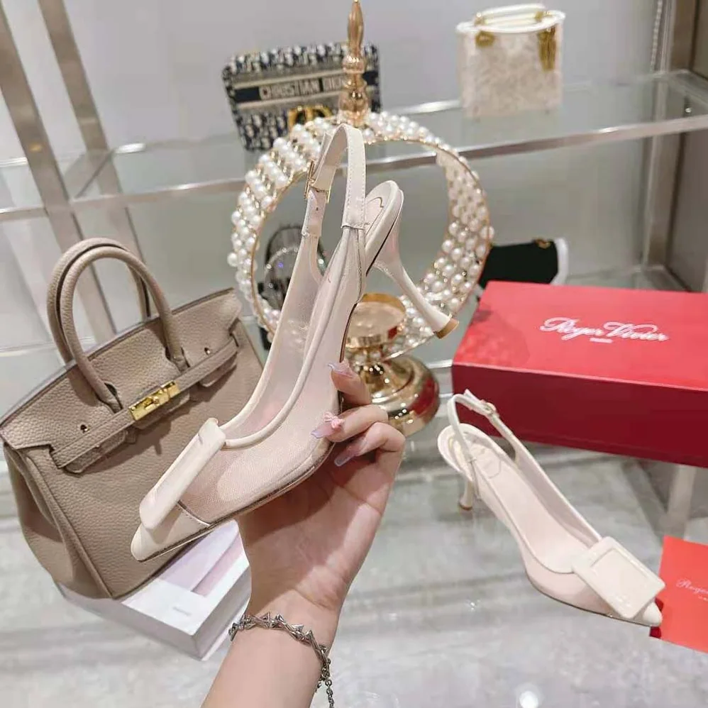 Roger Vivier Viv' In The City Net Covered Buckle Slingback Pumps in Fabric for Women in White