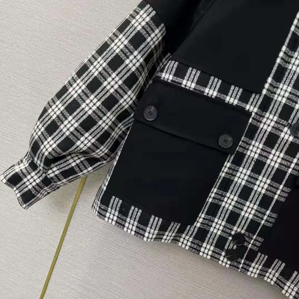 Dior Hooded Peacoat Black and White Check'n'Dior Wool for Women