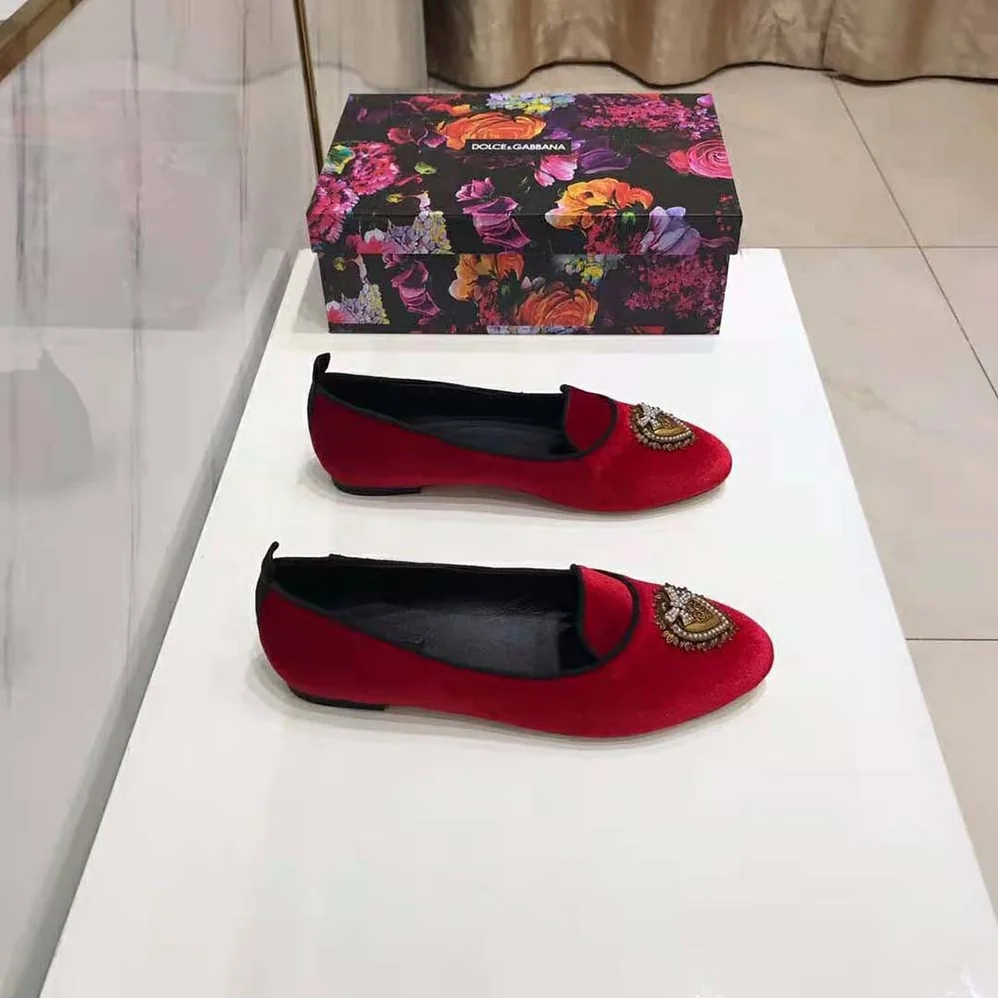 Dolce Gabbana D&G Velvet Devotion Slippers for Women in Red