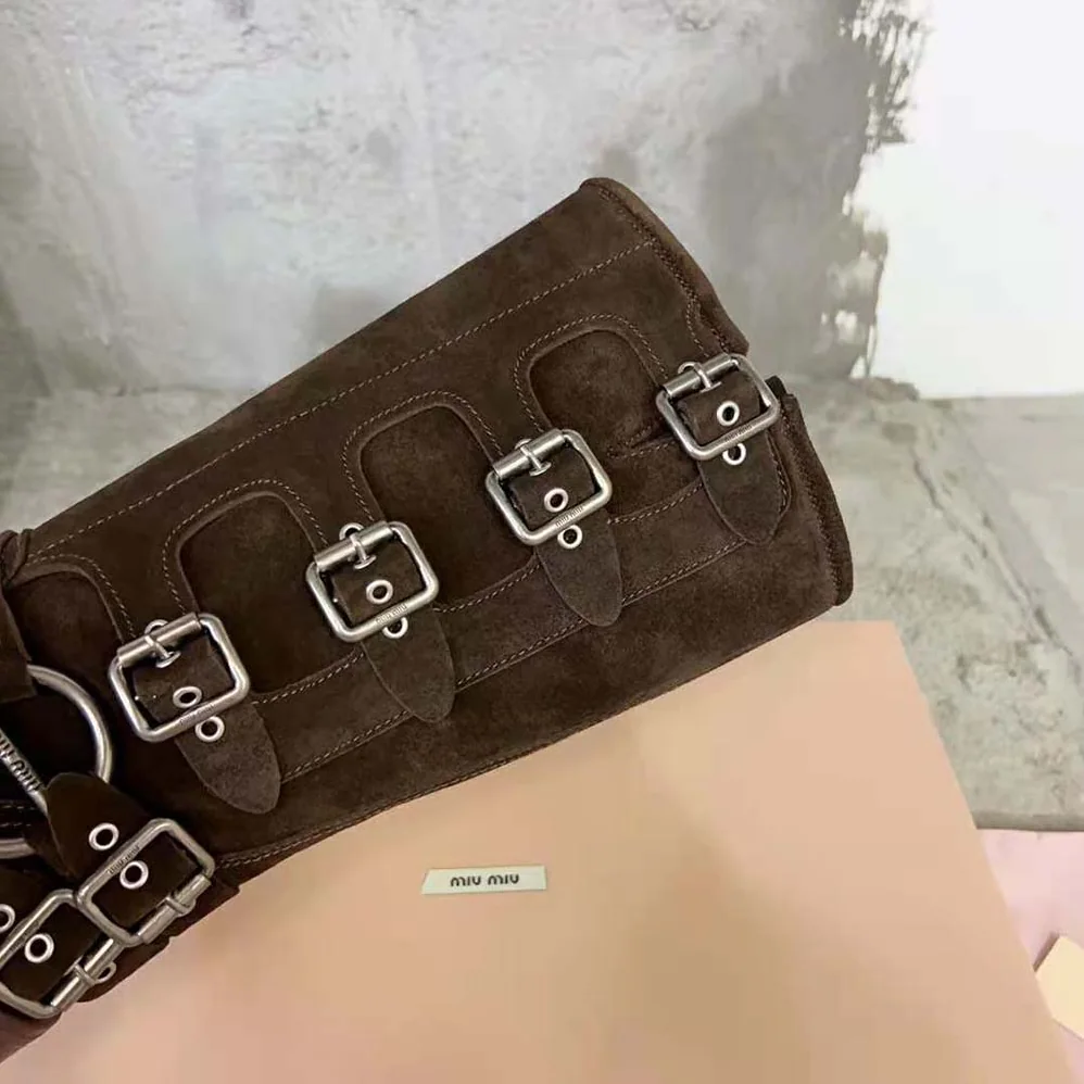 Miu Miu Suede Boots with Logo for Women in engraved Harness Ring