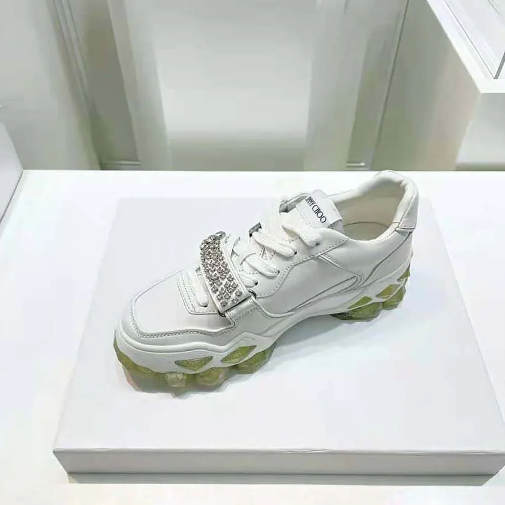 Jimmy Choo Diamond X Strap/F White Calf Leather Low Top Trainers with Crystal Strap for Women