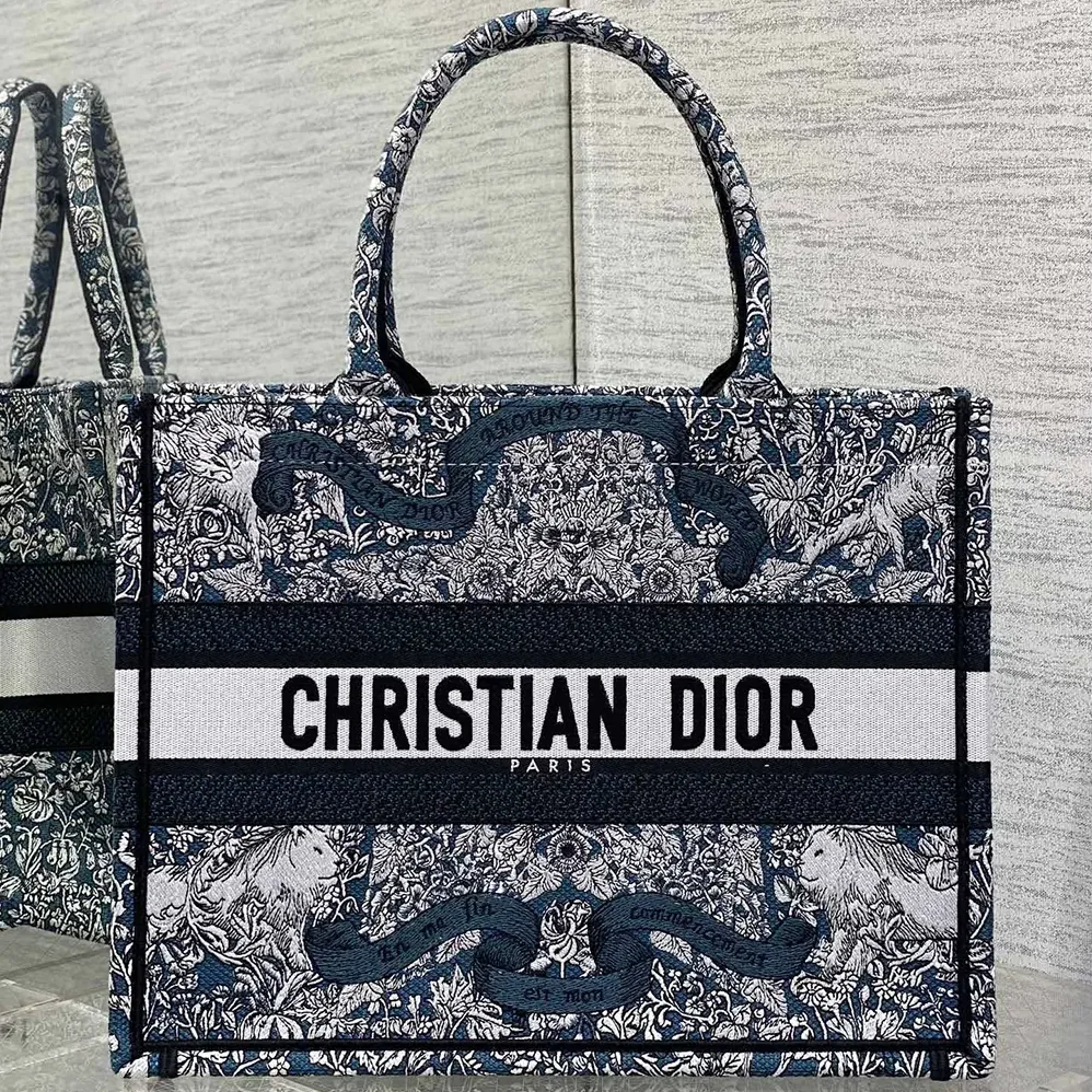Dior Medium Dior Book Tote Blue Embroidery with White Dior Around the World Motif for Women Dior Medium Dior Book Tote Blue Embroidery with White Dior Around the World Motif for Women