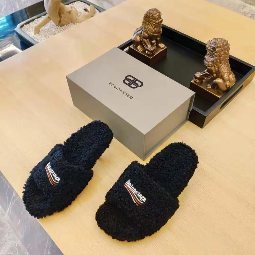 Balenciaga Furry 80mm Sandal in Black Fake Shearling for Women Balenciaga Furry 80mm Sandal in Black Fake Shearling for Women