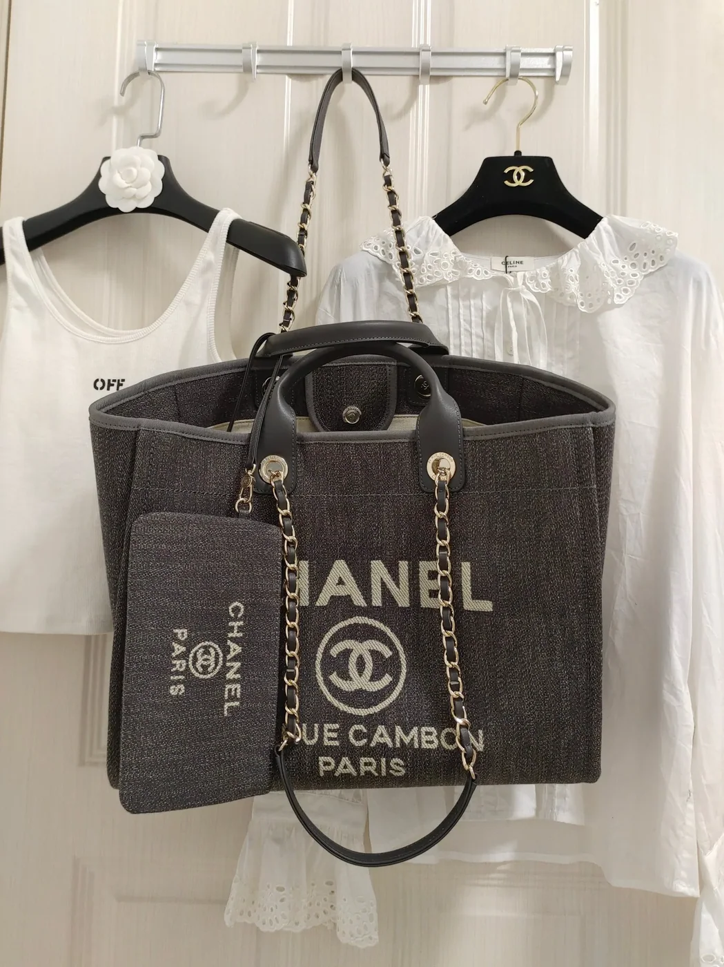 Chanel Deauville Tote Bag Pouch Grey /