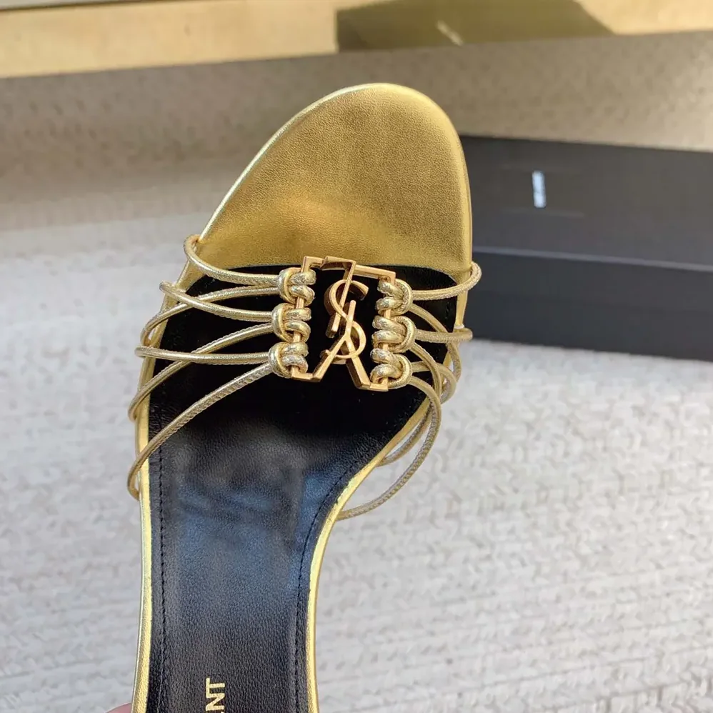 Saint Laurent YSL Babylone Sandals in Metallic Leather for Women Saint Laurent YSL Babylone Sandals in Metallic Leather for Women