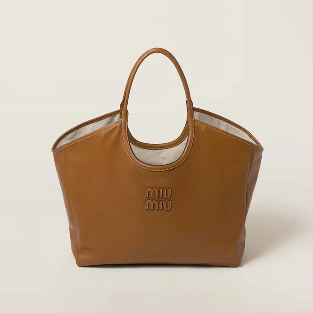 Miu Miu IVY Leather Bag with Leather Lettering Logo for Women in Brown
