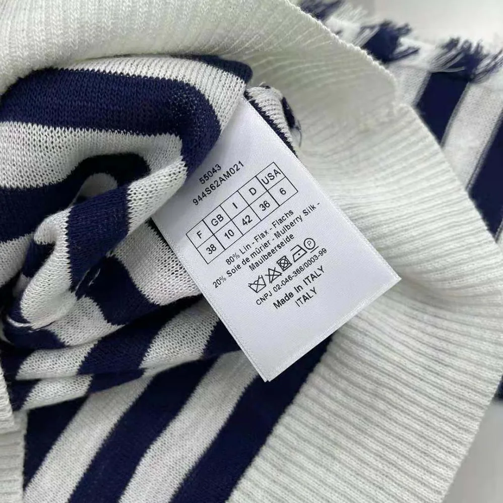 Dior Marinière Sweater Navy Blue and White Linen Cashmere and Silk Knit with Signature for Women Dior Marinière Sweater Navy Blue and White Linen Cashmere and Silk Knit with Signature for Women