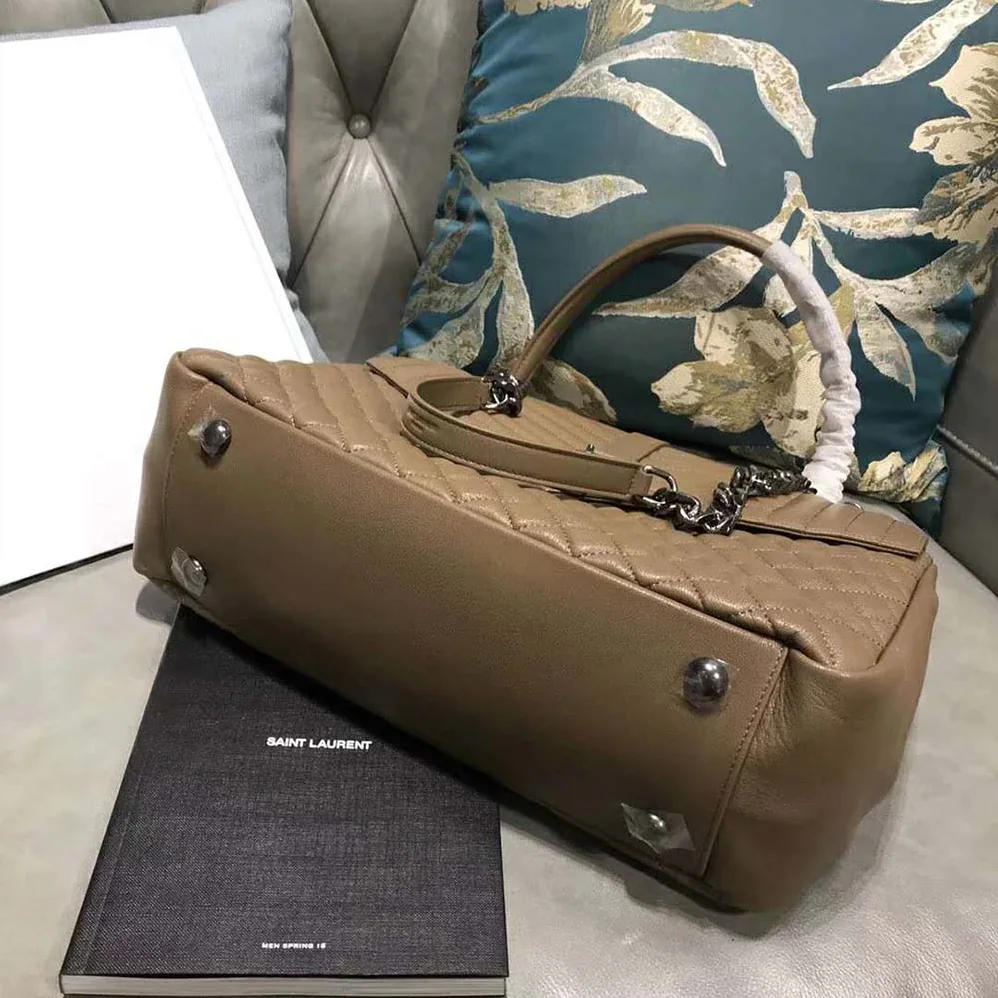 Saint Laurent YSL Large Envelope Mixed Grain De Poudre Matelasse in Sandy