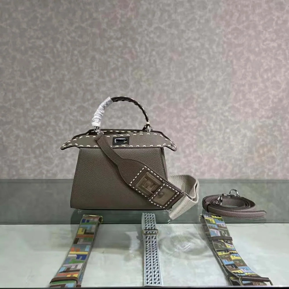 Fendi Peekaboo Iconic Mini Full Grain Leather Bag for Women in Silver
