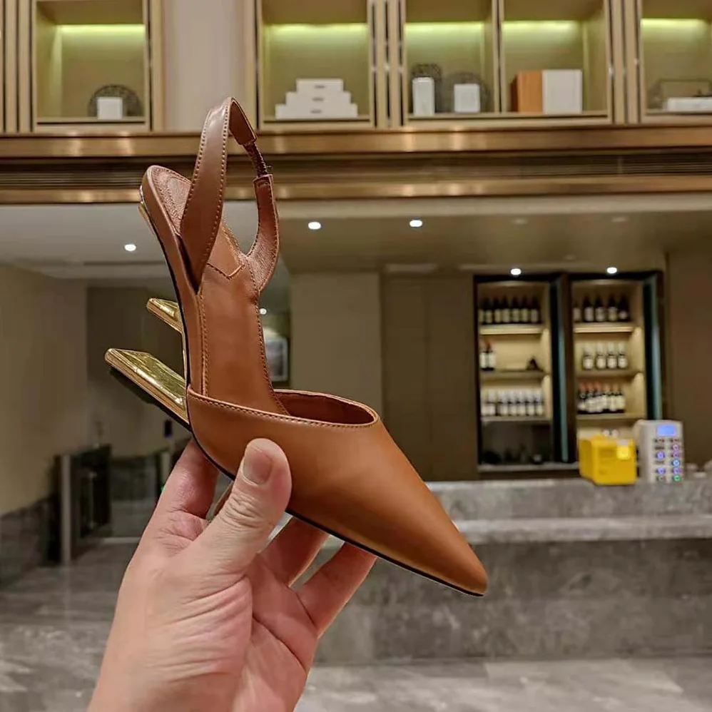 Fendi Fendi First Brown Leather High for Women in Heeled Slingbacks