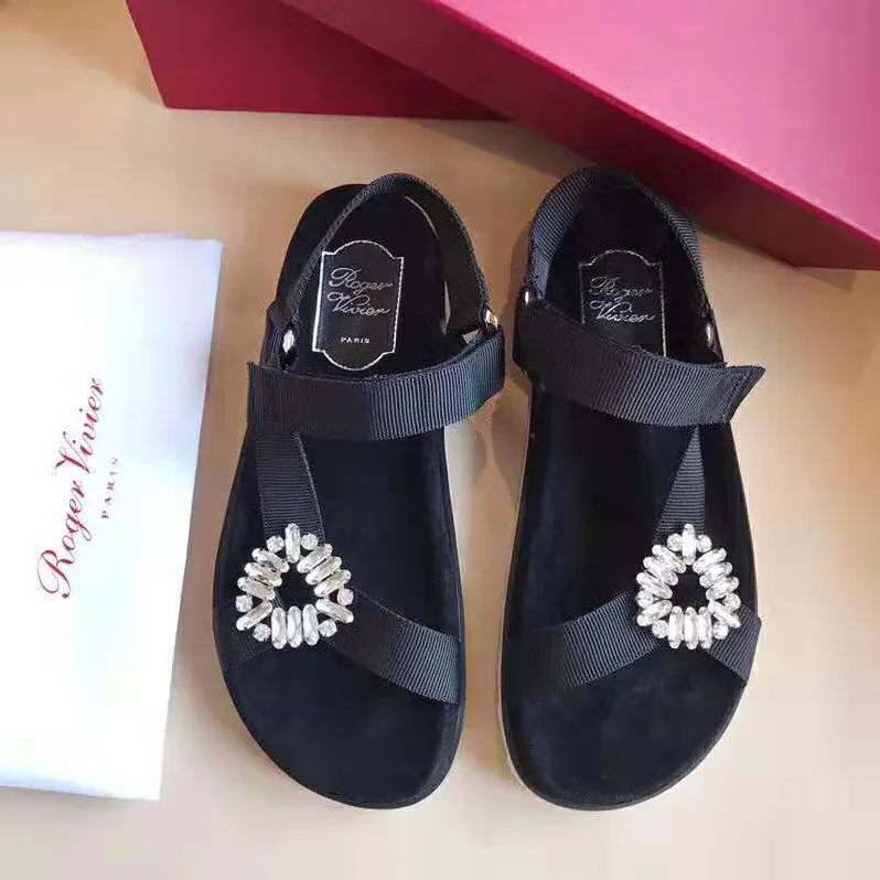 Roger Vivier Trekky Viv' Sandals Gros Grain Panels for Women in Black