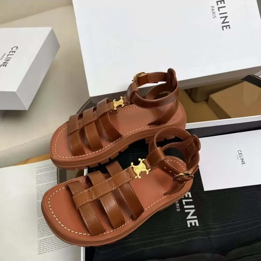 Celine Clea Triomphe Gladiator Sandal in Calfskin for Women in Vegetal Tanning
