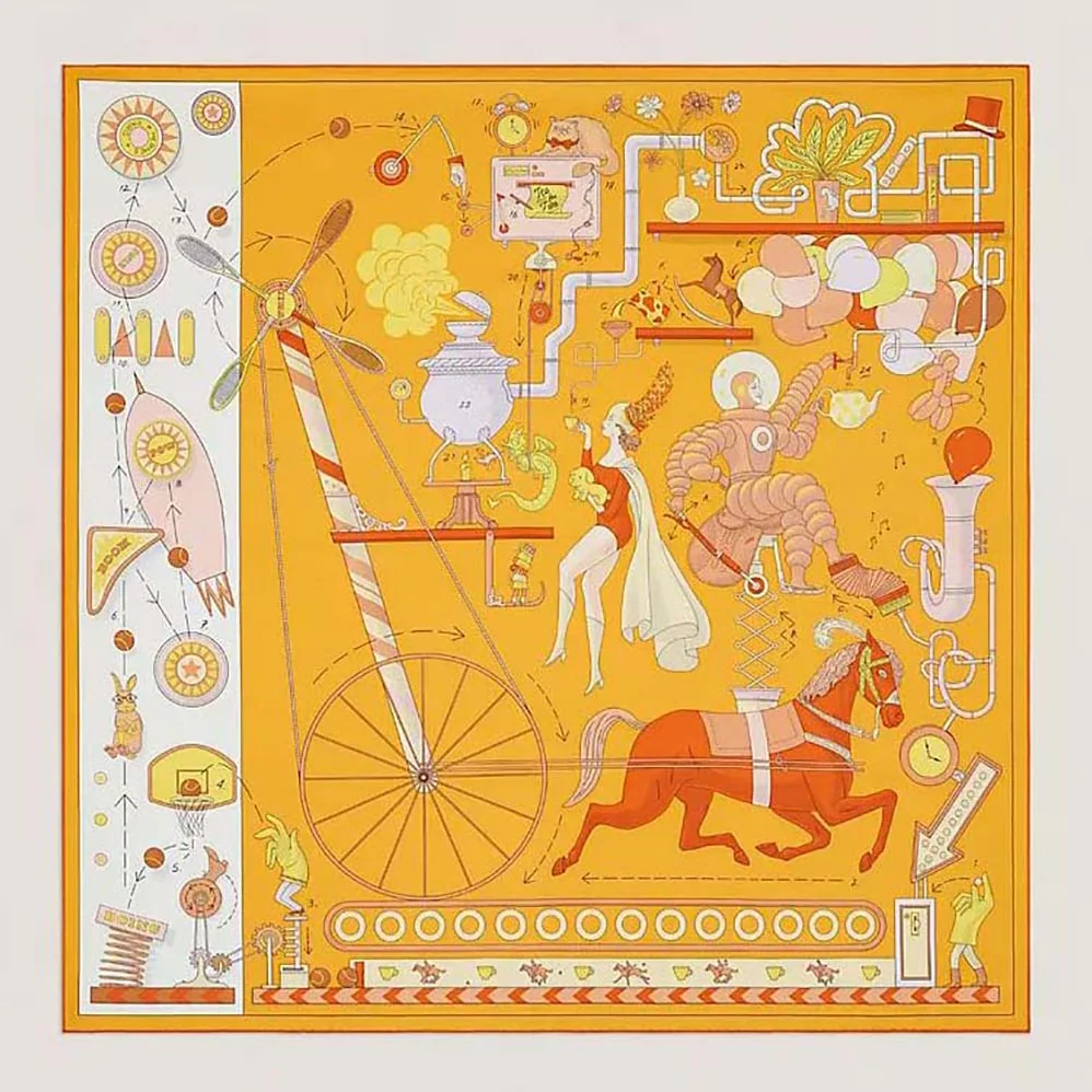 Hermes Tea for Two Scarf 90 in Silk Twill with Hand-Rolled Edges for Women in Orange Hermes Tea for Two Scarf 90 in Silk Twill with Hand-Rolled Edges for Women in Orange