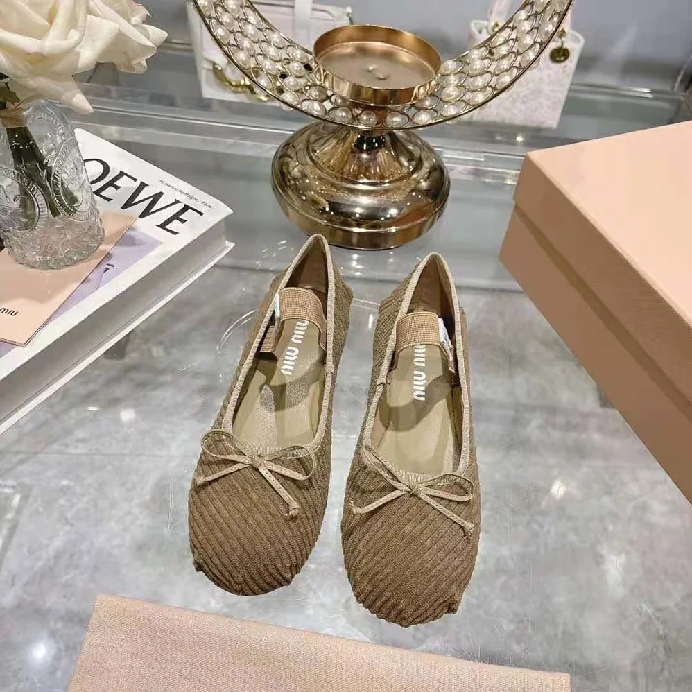 Miu Miu Corduroy Ballerinas with Knit Logo for Women Miu Miu Corduroy Ballerinas with Knit Logo for Women