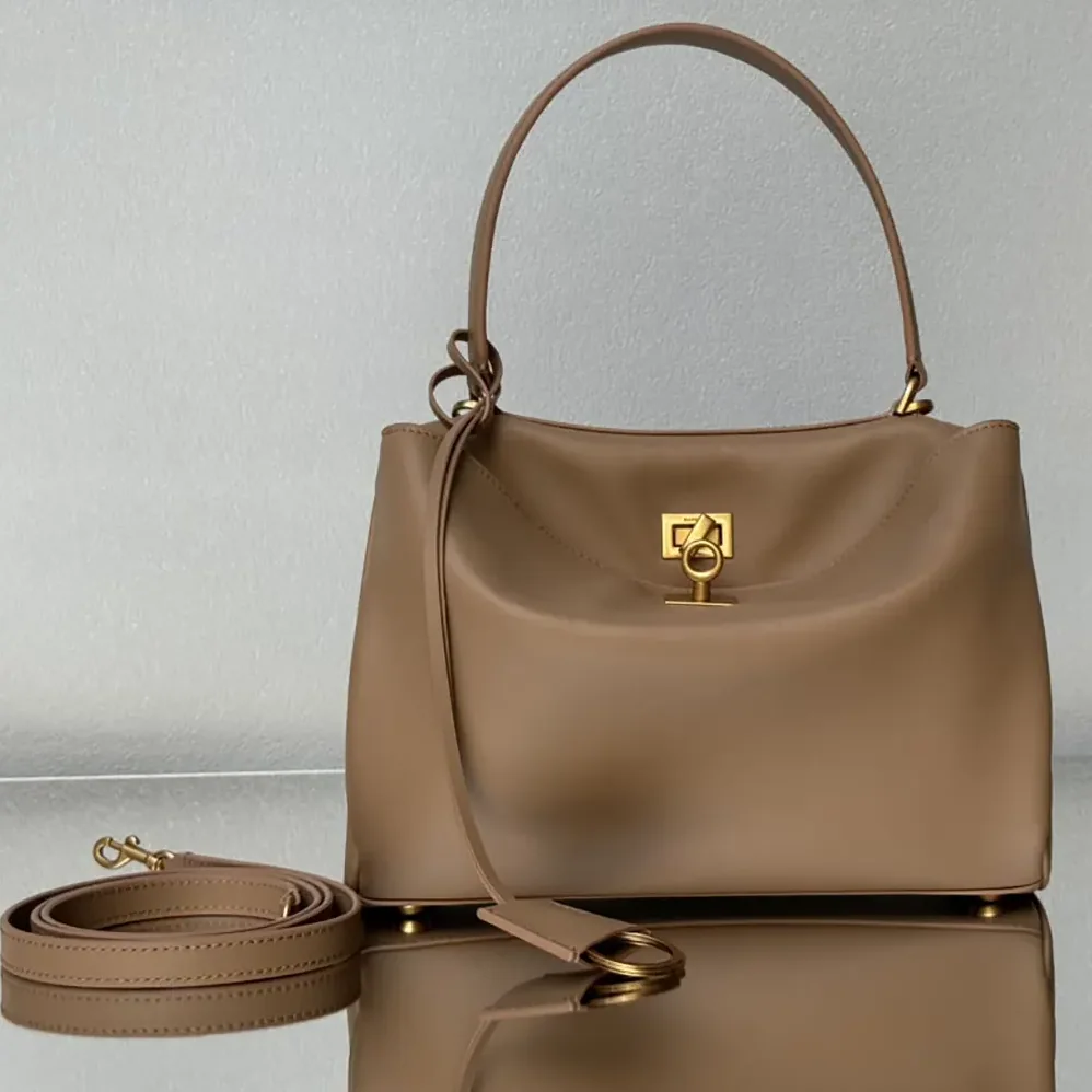 Balenciaga Rodeo Handbag Medium In latte Smooth Calfskin Aged for Women in gold Hardware