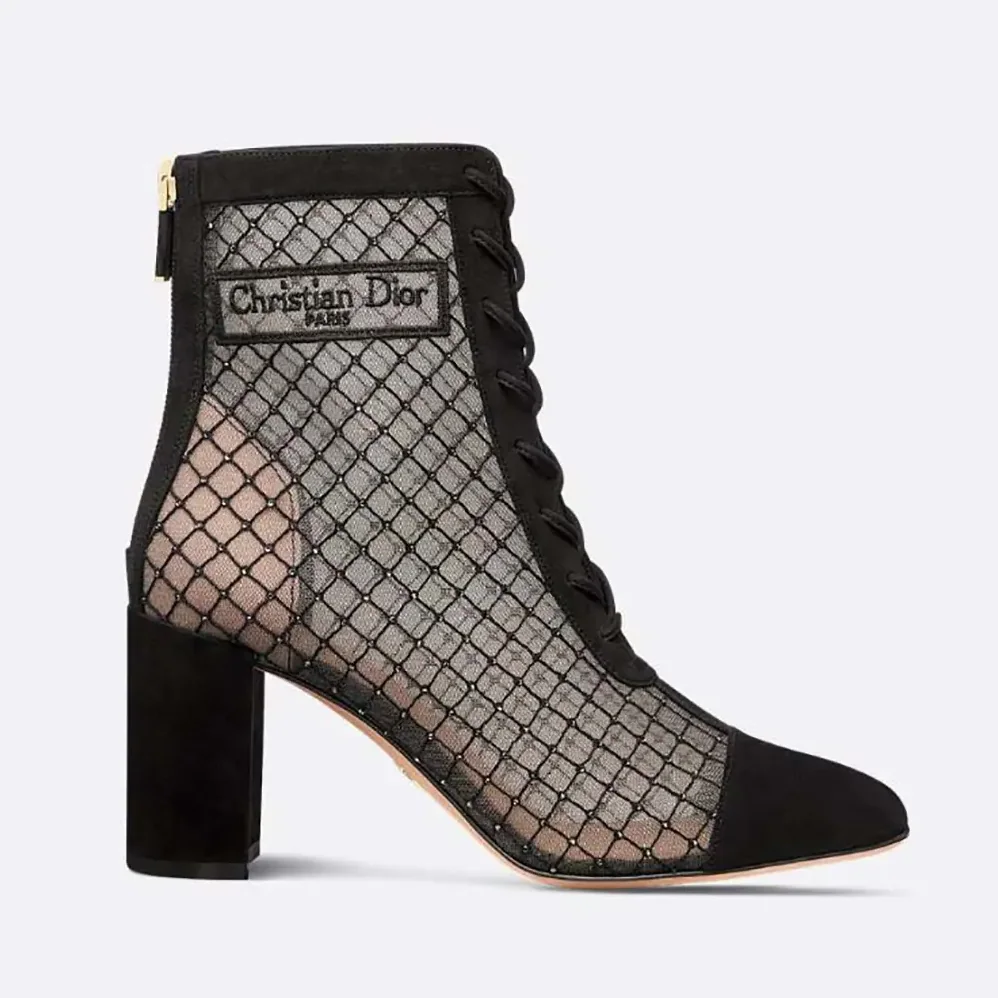 Dior Naughtily-D Heeled Ankle Boot Transparent Mesh Embroidered for Women