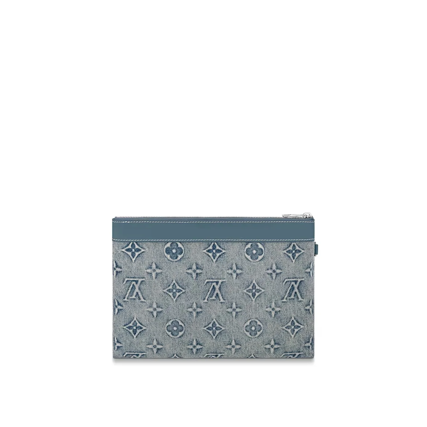 Louis Vuitton Pochette To Go Pouch / Blue Monogram Washed Denim Canvas Silver Hardware Louis Vuitton Pochette To Go Pouch / Blue Monogram Washed Denim Canvas Silver Hardware