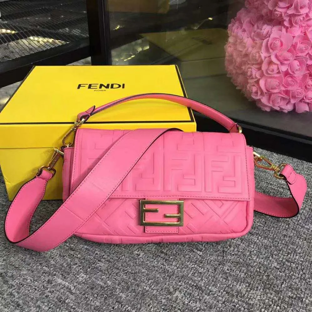 Fendi Iconic Baguette Leather Bag in Medium Size for Women in Pink