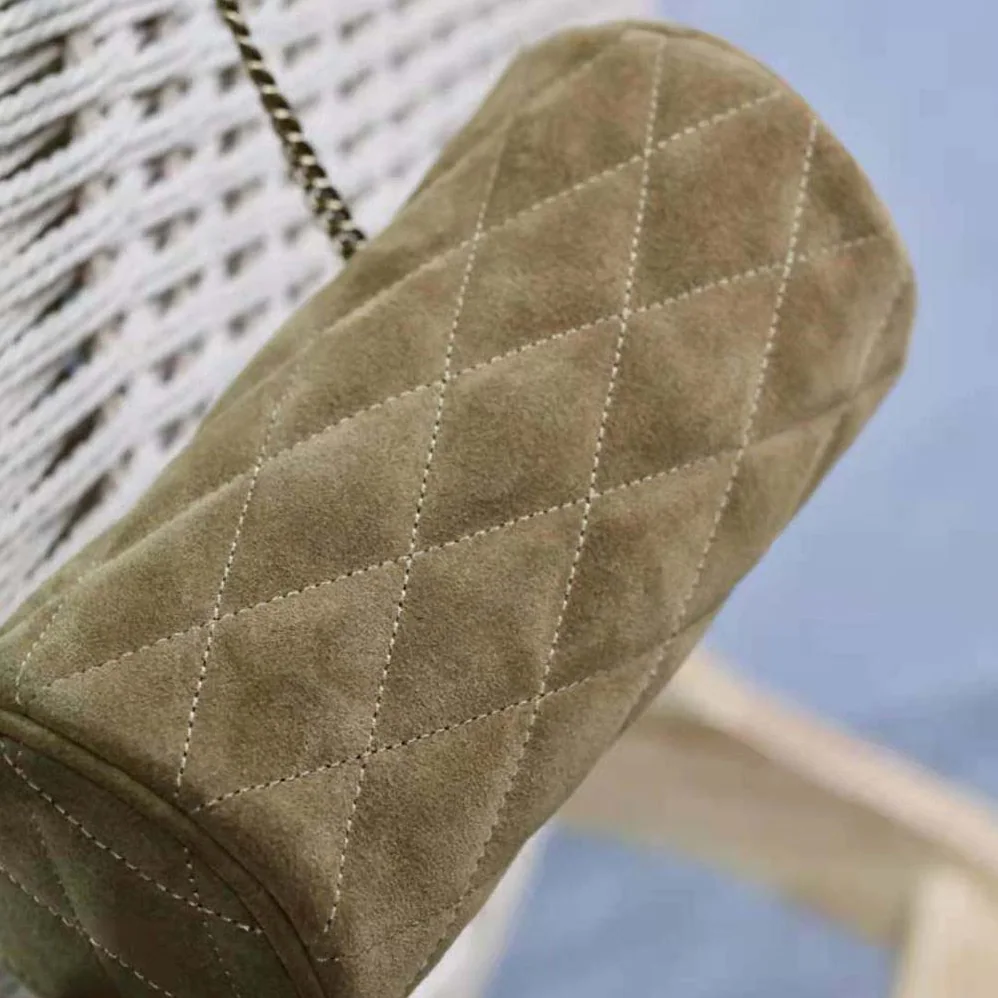 Saint Laurent YSL Sade Small Tube Bag in Quilted Suede for Women in Green