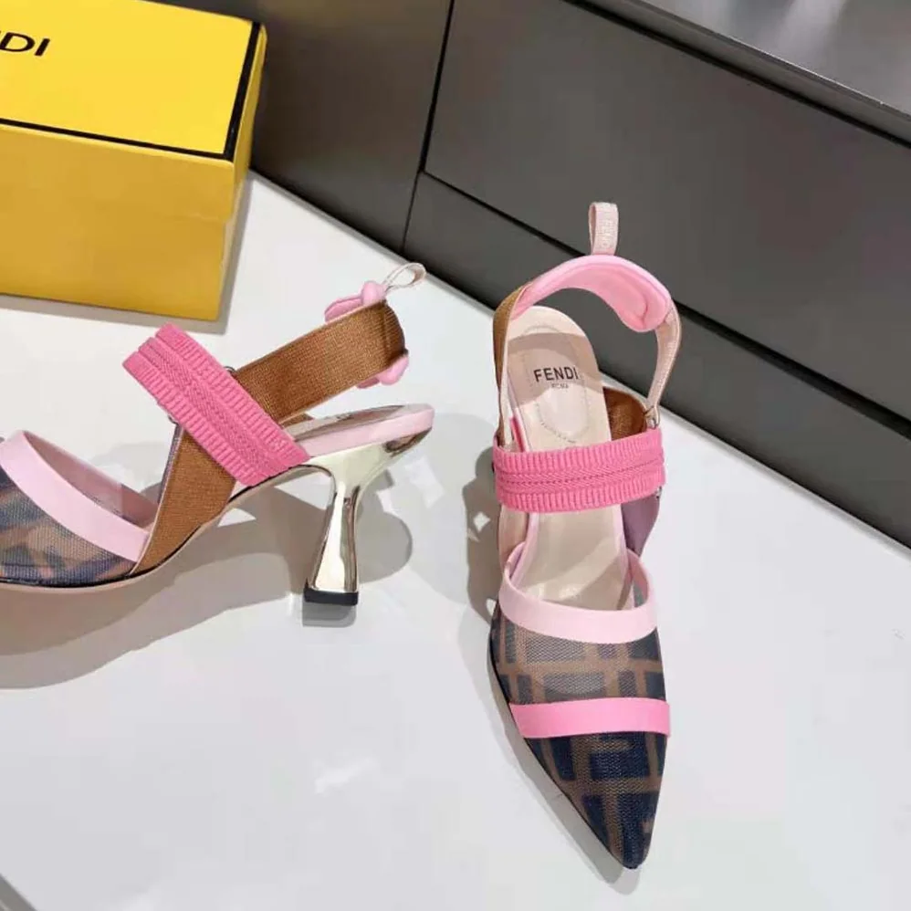 Fendi Colibrì Brown Mesh High for Women in Heeled Slingbacks