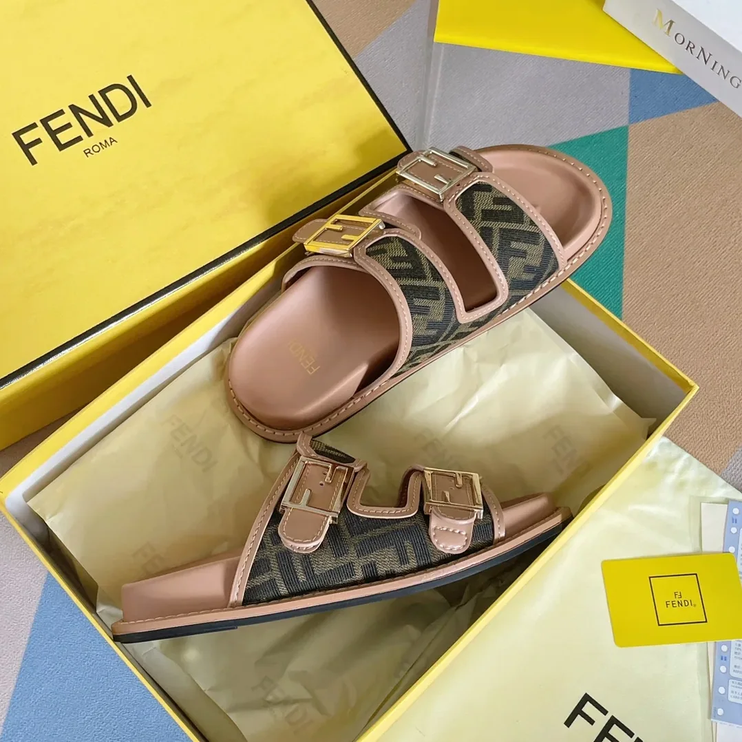 Fendi Feel Brown FF Fabric Slides 8X8326AEGVF1HHG
