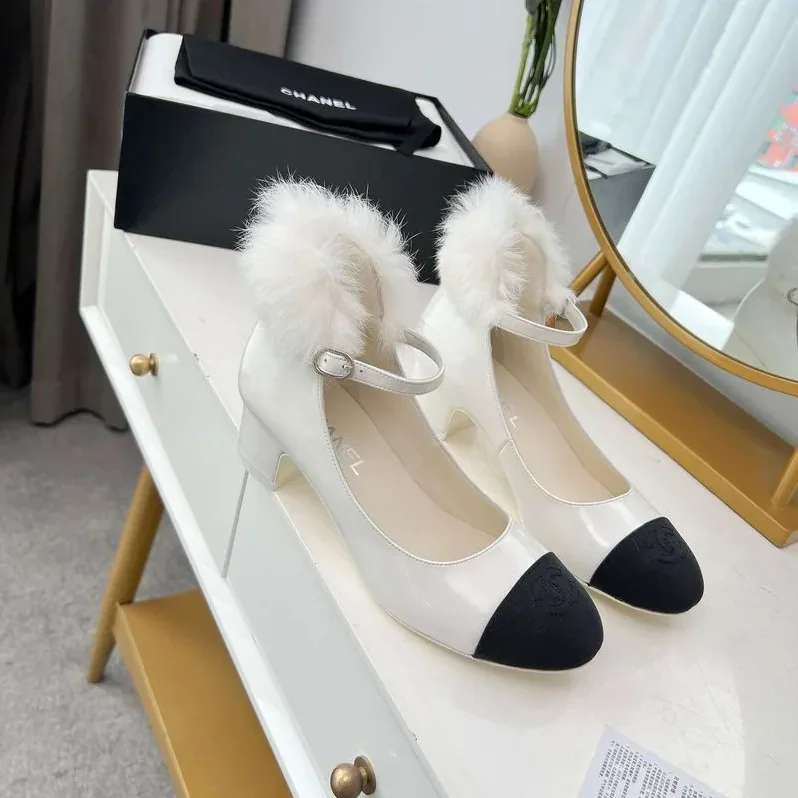 Chanel Milan Rabbit Fur High Heels White