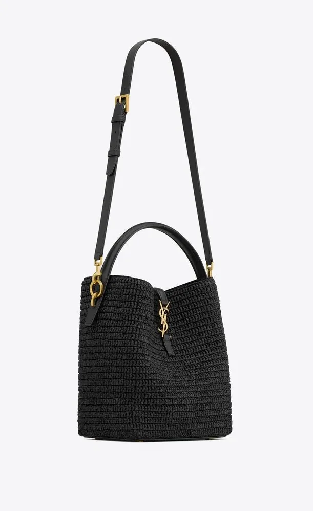Saint Laurent Le Woven Raffia And Vegetable-Tanned Black 9.8 Inches/ Saint Laurent Le Woven Raffia And Vegetable-Tanned Black 9.8 Inches/