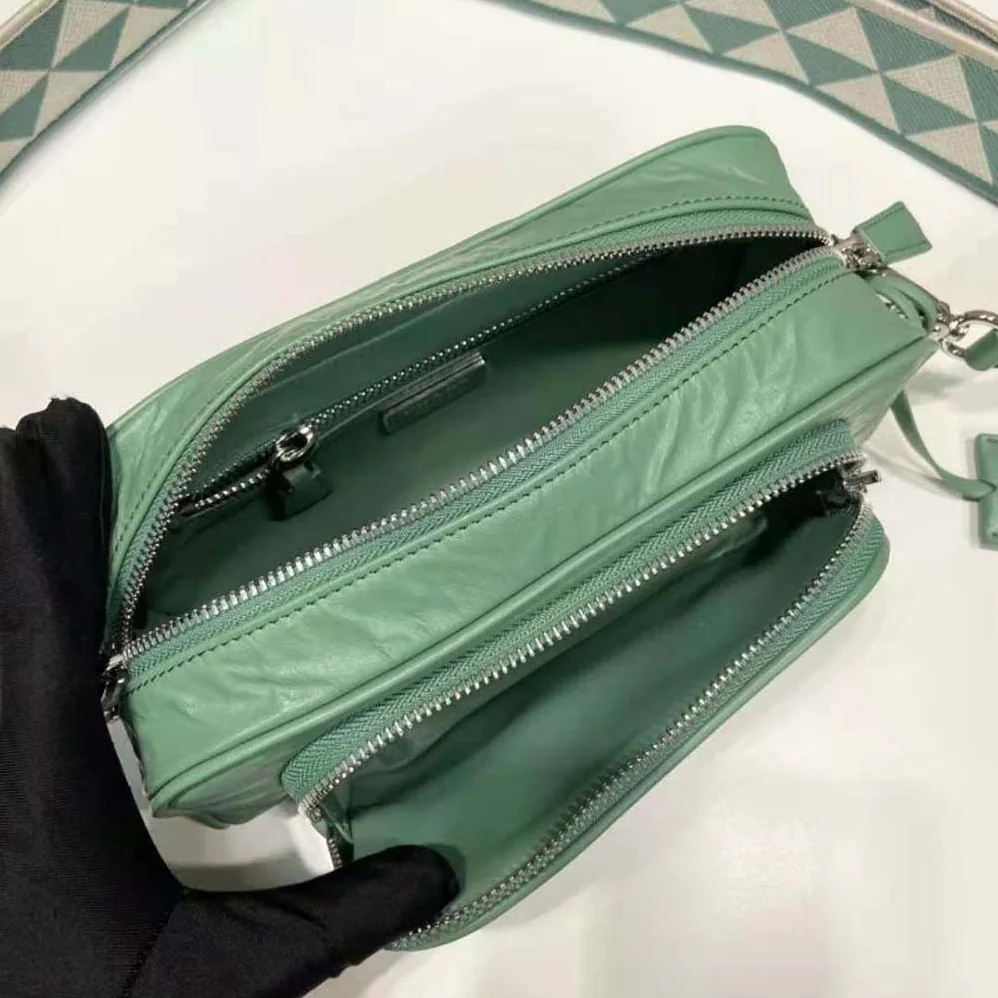Prada Nappa Antique Leather Multi-Pocket Shoulder Bag for Women in Green Prada Nappa Antique Leather Multi-Pocket Shoulder Bag for Women in Green