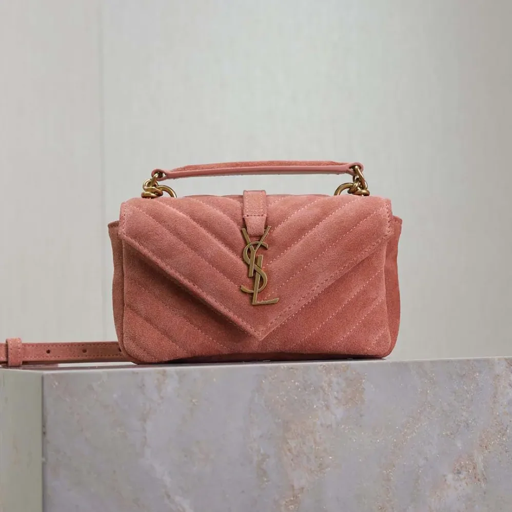Saint Laurent YSL College Mini in Suede for Women in Pink