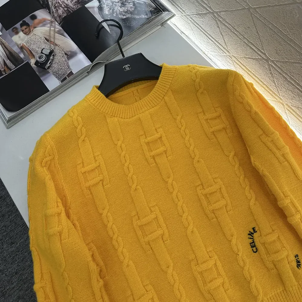 Celine Crewneck Sweater in Chains Cashmere for Women in Yellow