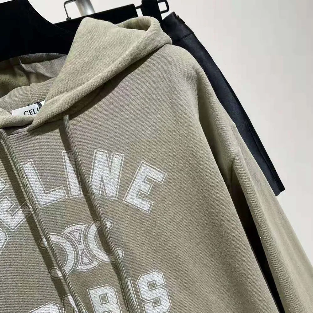 Celine Paris Loose Hoodie in Cotton Fleece for Men in Green Celine Paris Loose Hoodie in Cotton Fleece for Men in Green