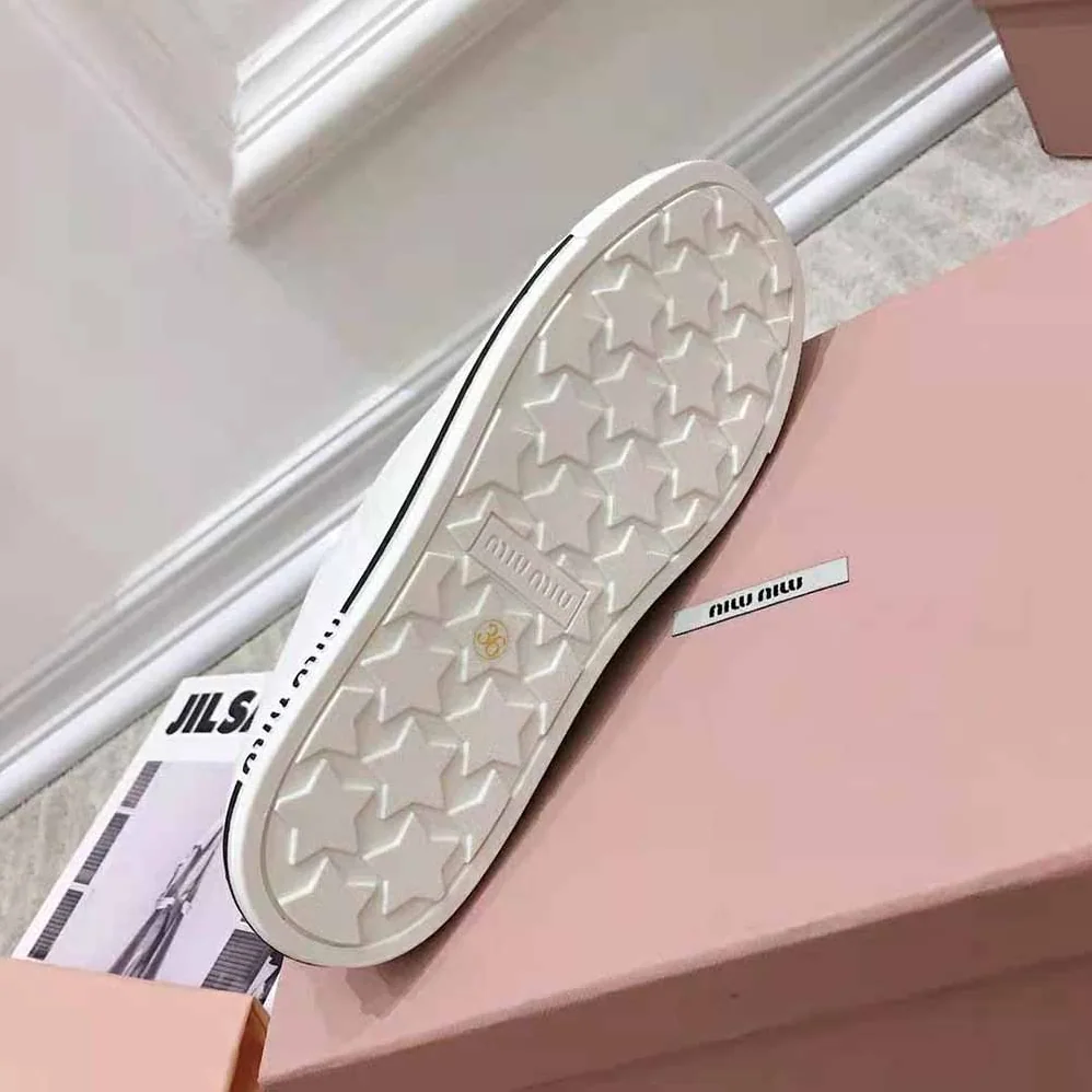 Miu Miu Cotton Gabardine Sneakers for Women in White Miu Miu Cotton Gabardine Sneakers for Women in White
