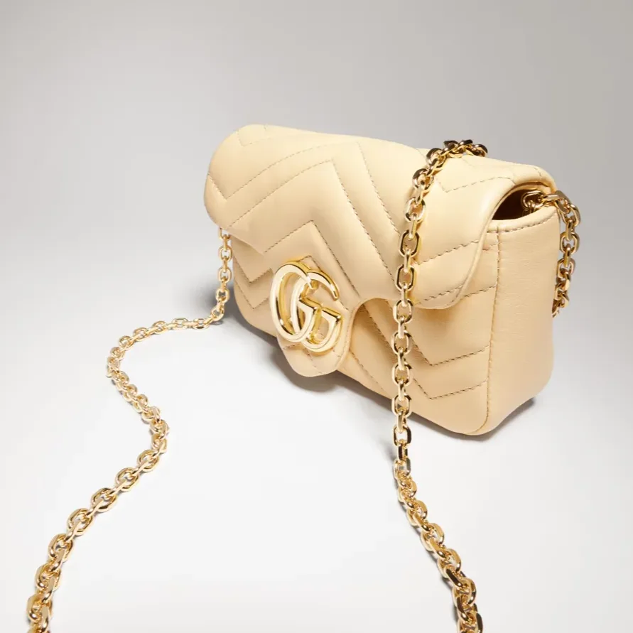 Gucci Marmont Mini Shoulder Bag in Light Yellow Gold Hardware