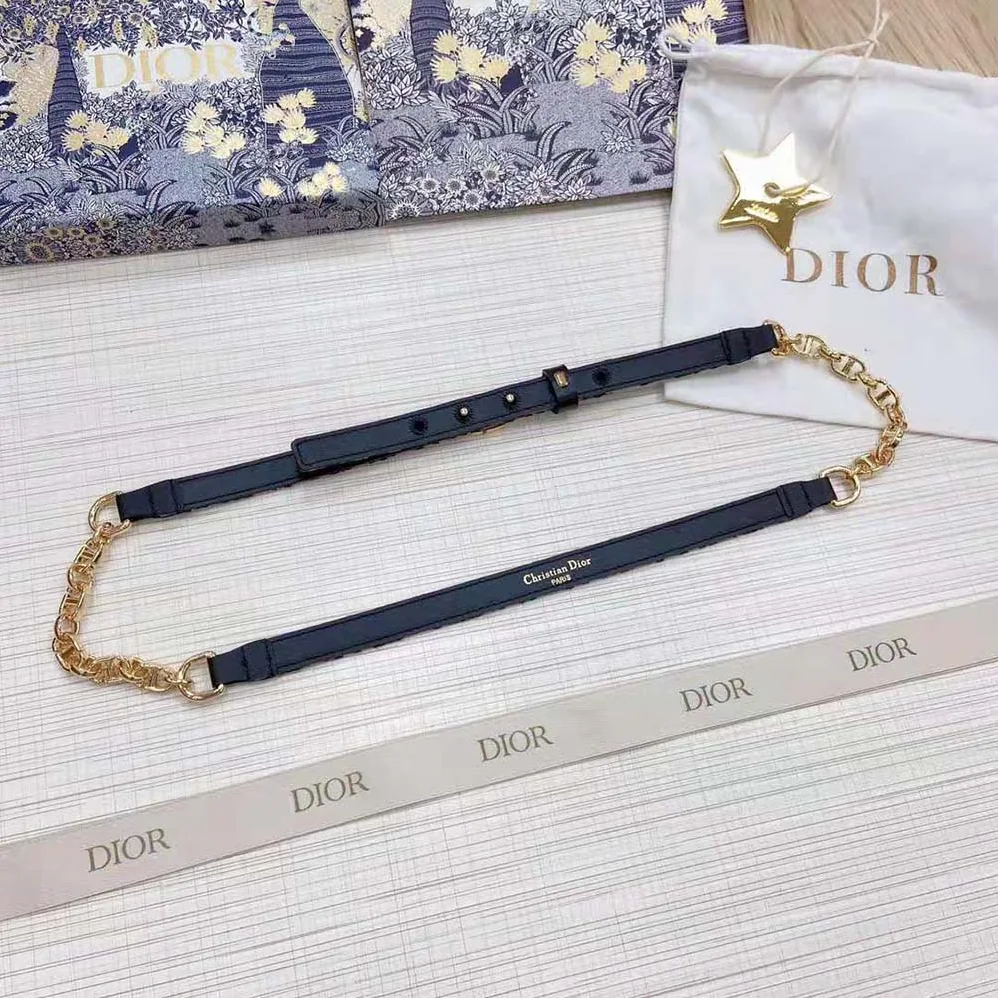 Dior Caro Belt Blue Dior Oblique Jacquard with Shiny Gold-Finish Metal 15 MM for Women