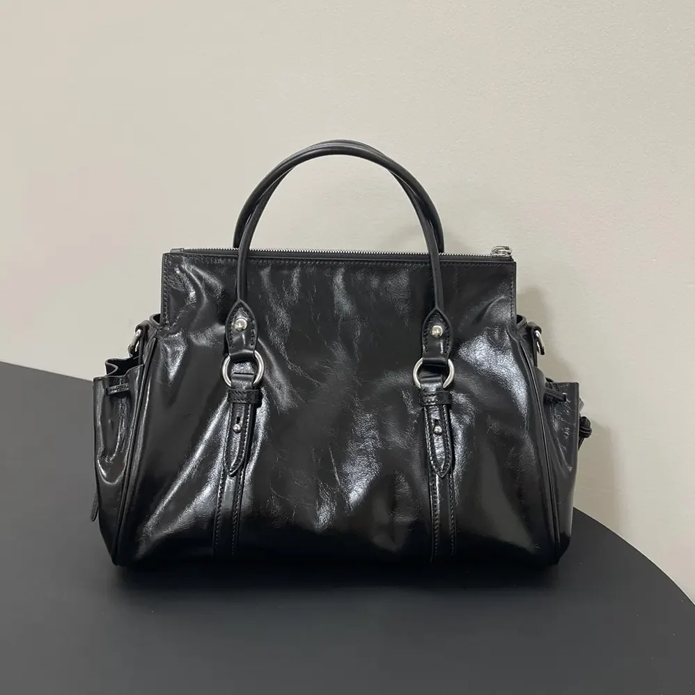 Miu Miu Shiny Leather Handbag for Women in Black Miu Miu Shiny Leather Handbag for Women in Black