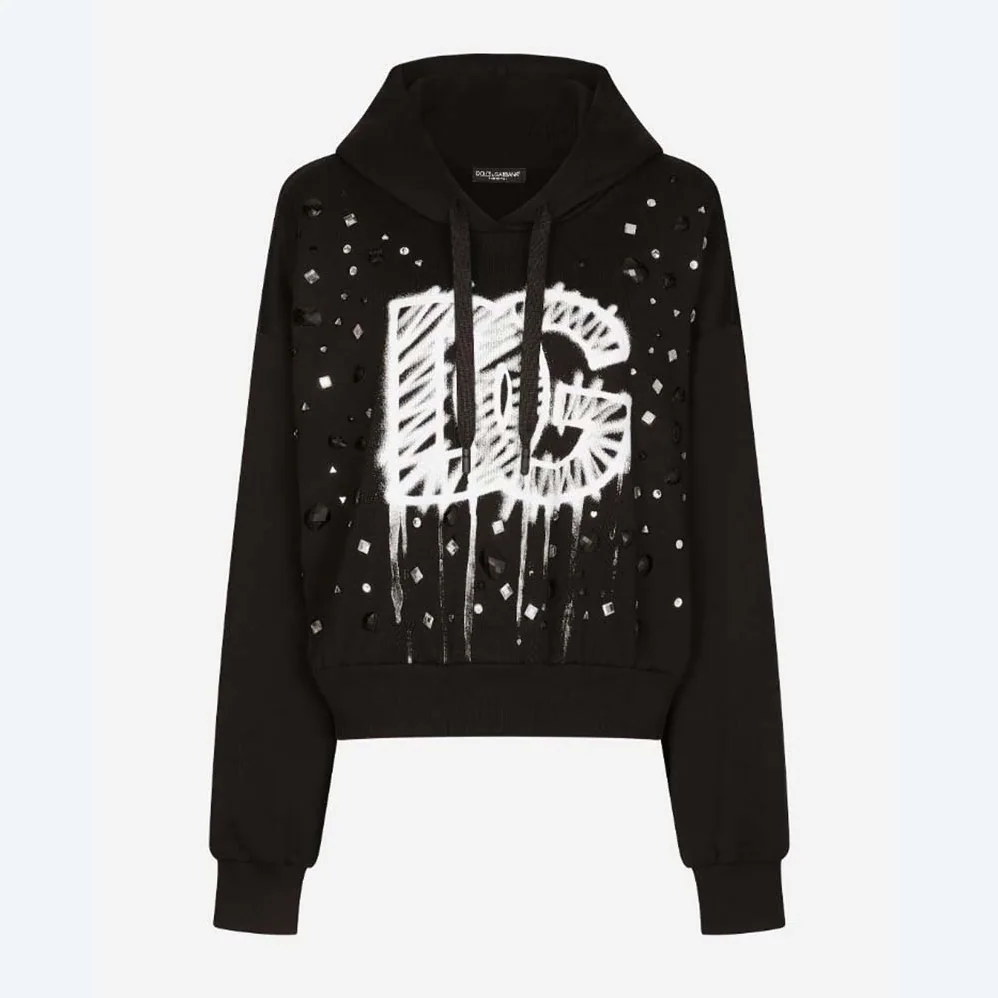 Dolce Gabbana D&G Jersey Sweatshirt with DG Logo Print for Women in Black Dolce Gabbana D&G Jersey Sweatshirt with DG Logo Print for Women in Black