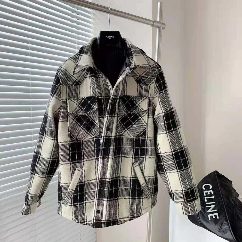 Celine Hooded Overshirt in Checked Wool for Women