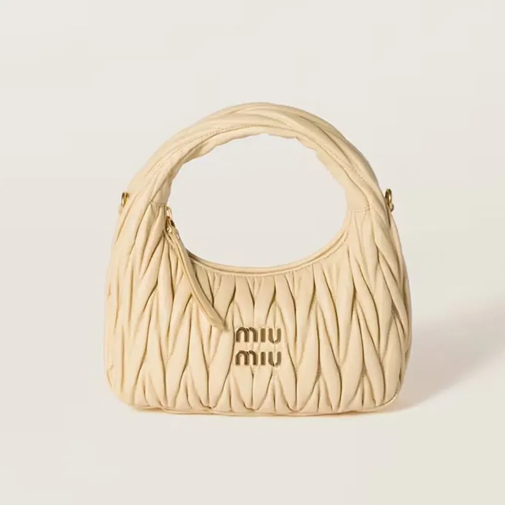Miu Miu Wander Matelassé Nappa Leather Hobo Bag for Women in Soy Green Miu Miu Wander Matelassé Nappa Leather Hobo Bag for Women in Soy Green